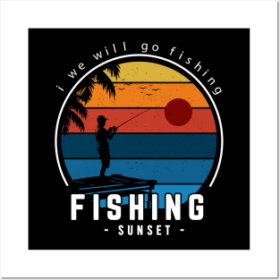 fishing sunset vintage Posters and Art